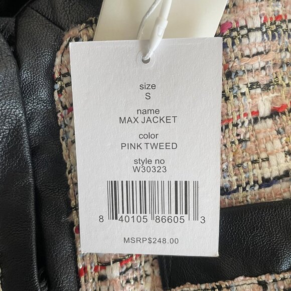 Walter Baker Blazer Jacket Womens Small Pink Tweed Boucle Max Faux Leather Trim - Picture 9 of 12